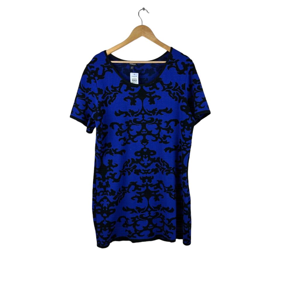 Torrid Womens Blue Sweater Dress Short Sleeves Size 4X New Mini Bodycon Date